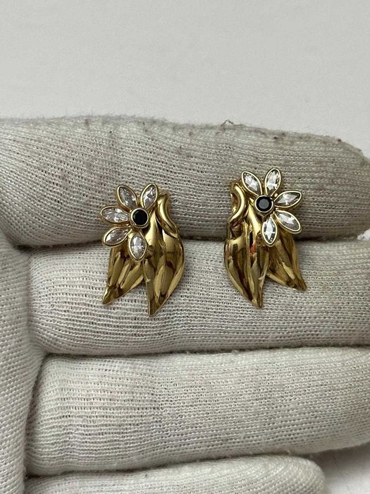 CERCEI AUR 14K + 2 Safire - Model Floare - Grecia - 4.9g. - Vintage !