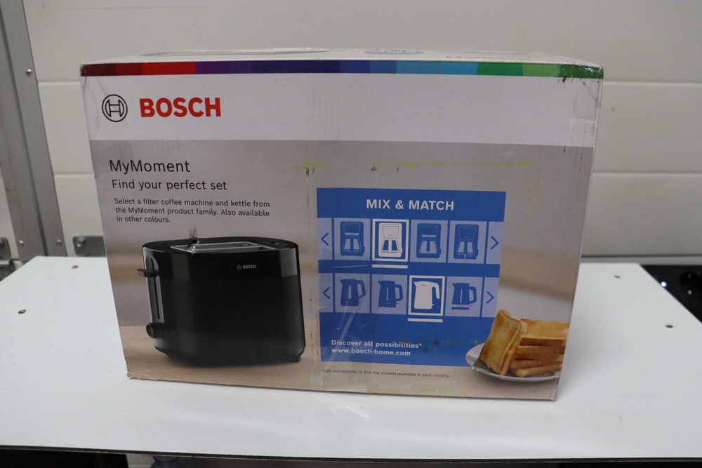 Компактен тостер Bosch MyMoment TAT2M123, вградена приставка за хлебче