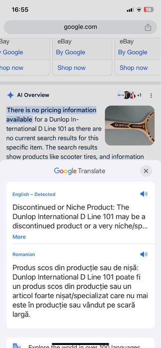 Racheta de colectie Dunlop International ‘D’ Line 101