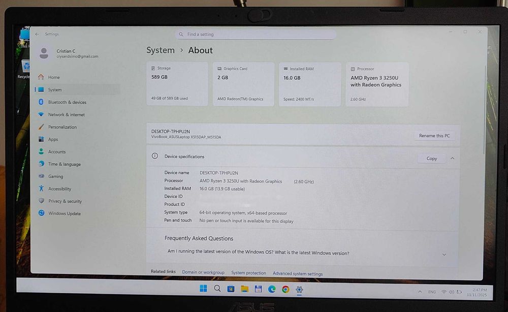 Laptop ASUS Win11Pro+Bitdefender 2 ani