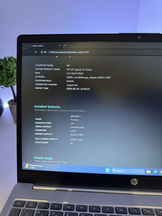 Laptop HP 15 – Ryzen 5 7520U, 16GB RAM, SSD 512GB, Ca Nou, Garanție până în Iulie 2027