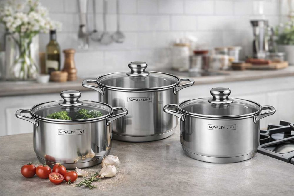 Set oale inox Royalty Line, 6 piese, capace din sticla