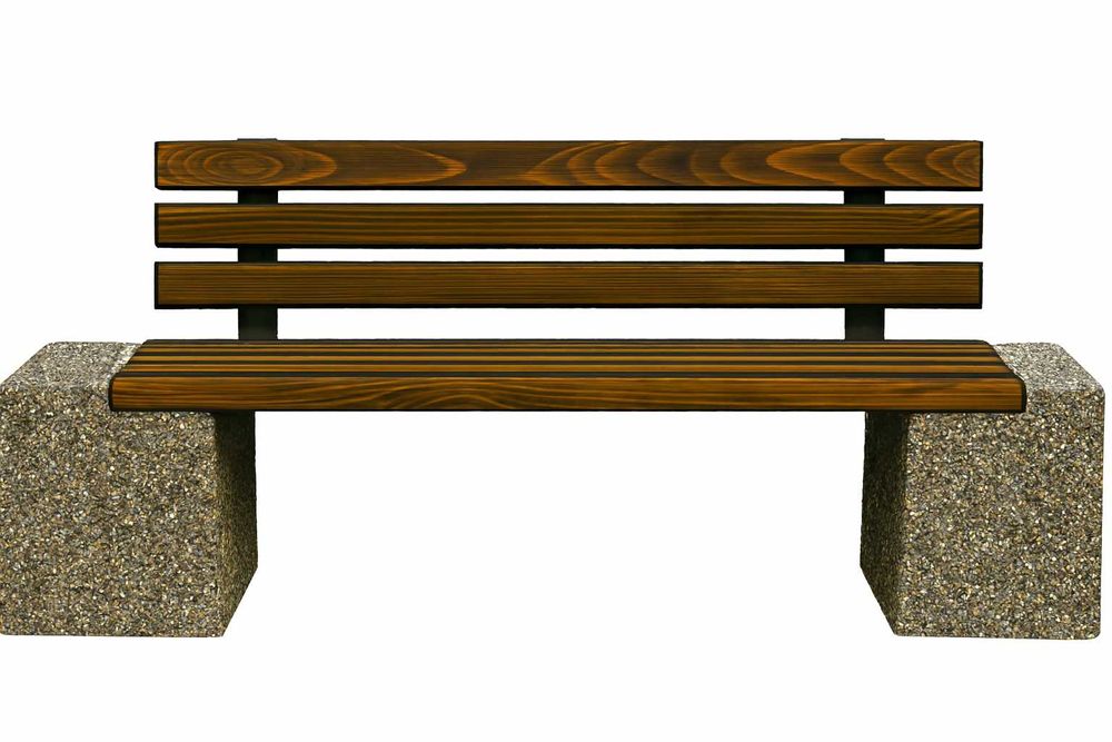 Banca din beton aspect piatra naturala cu sezut si spatar din lemn