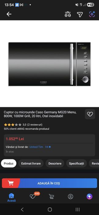 Cuptor cu microunde Caso Germany MG20 Menu, 800W, 1000W Grill, 20 litri, Otel inoxidabil