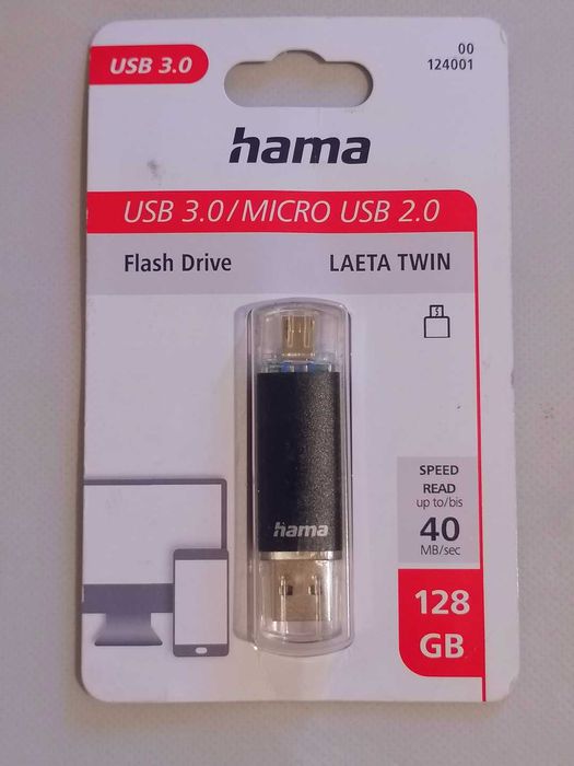 Memorie USB Hama Laeta Twin,128GB,USB 3.0,noua,sigilata,garantie!