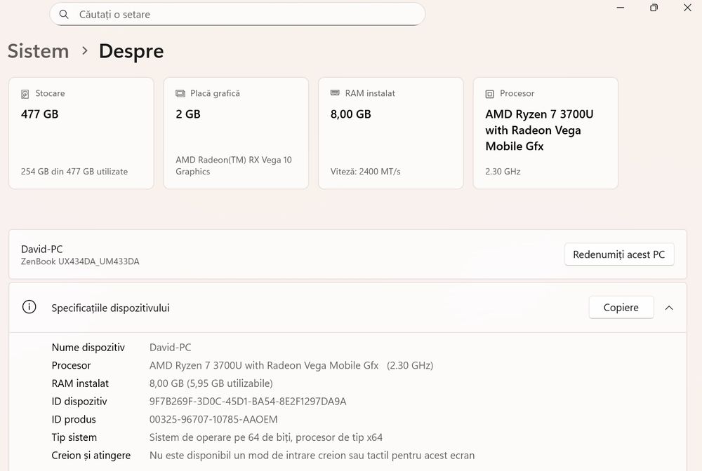 Vand Laptop Asus ZenBook 14 cu Windows si Office