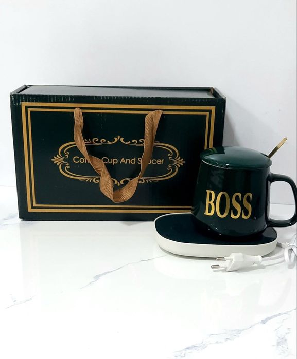 Кружка керамическая с подогревом на подставке подарочная