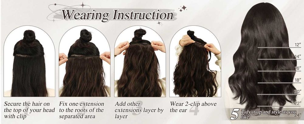 5 броя тъмно кафяви синтетични екстеншъни на вълни 50 см