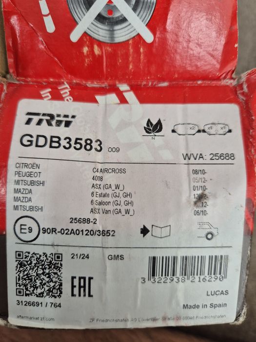 Plăcuțe frână spate TRW GDB3583 originale – Mitsubishi ASX / Peugeot 4008 / Citroen C4 Aircross / Mazda 6