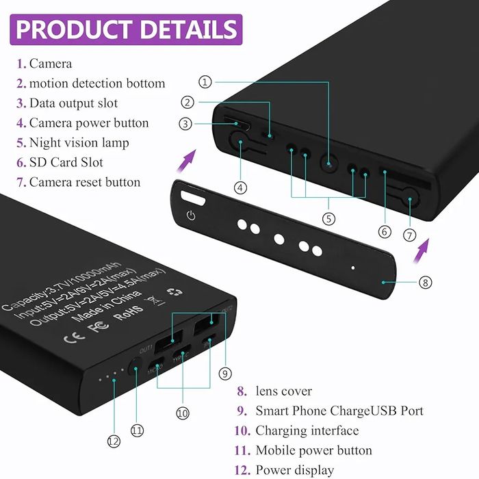 Power bank с вградена скрита камера