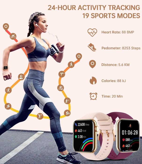 Смарт часовник за жени, 1,85" сензорен екран за Android/iPhone