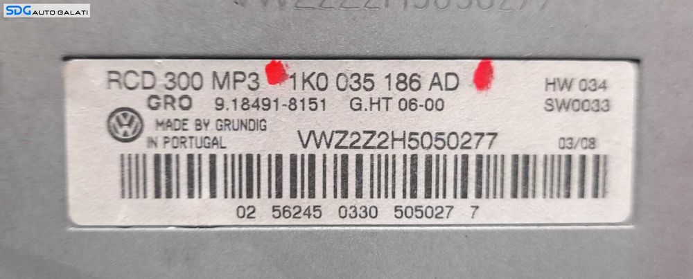 Radio CD Player RCD300 Cu MP3 Volkswagen EOS 2006 - 2012 Cod 1K0035186AD [N0092]