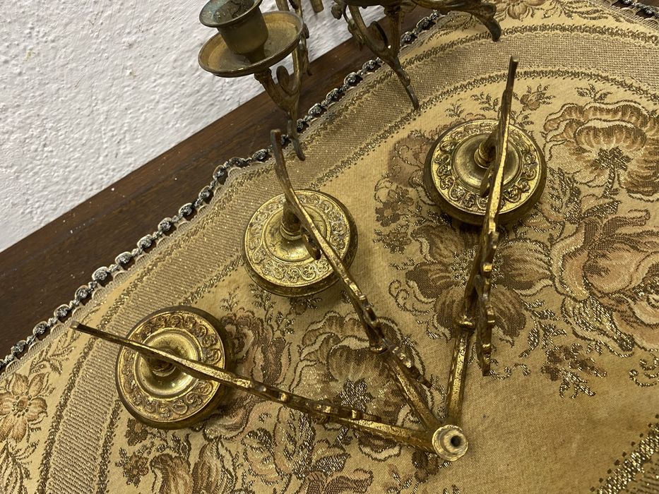 Френски стенни свещници месинг 3 рамена Франция 1950