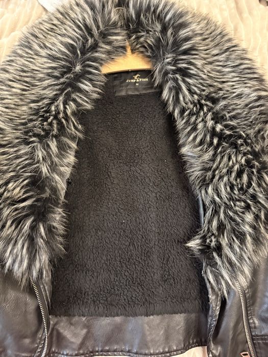 Дамско кожено яке с дебела  подплата