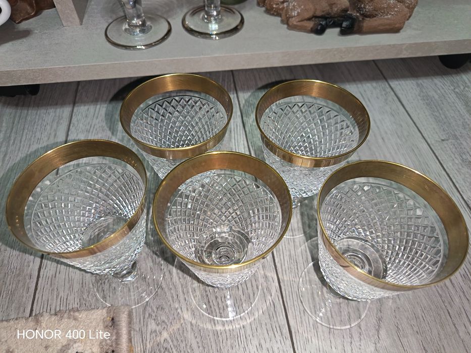 Pahare Cristal placate cu Aur de 24K Vintage