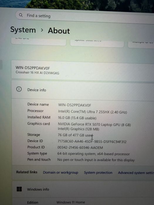 Laptop MSI Crosshair 16 HX AI