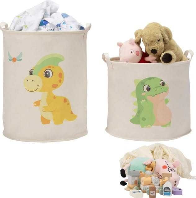 Кош за съхранение на играчки Navaris Green Dinosaur, комплект от 2 броя сгъваеми кошници за играчки и дрехи