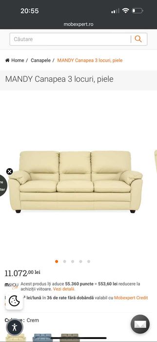 set canapea + 2 fotolii piele naturala Mobexpert Bucuresti sector 1
