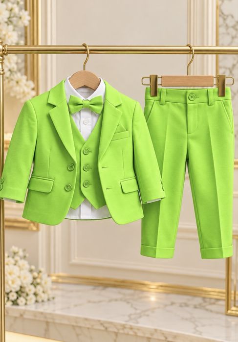 Costum de botez băiețel – verde neon
