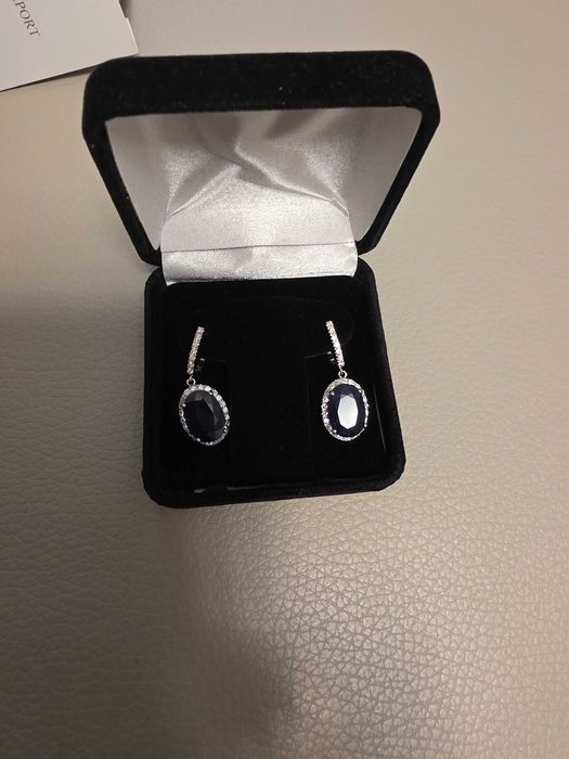 Cercei din aur 14K cu safire naturale și diamante – Certificat AIGL