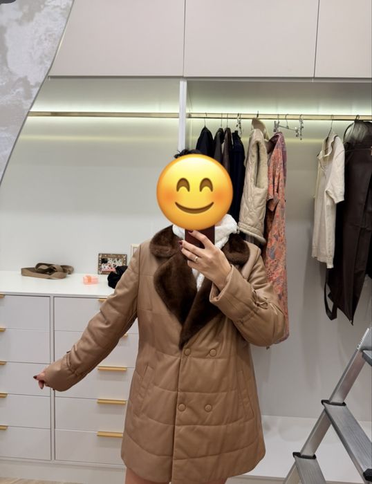 Женское  кожаное пальто