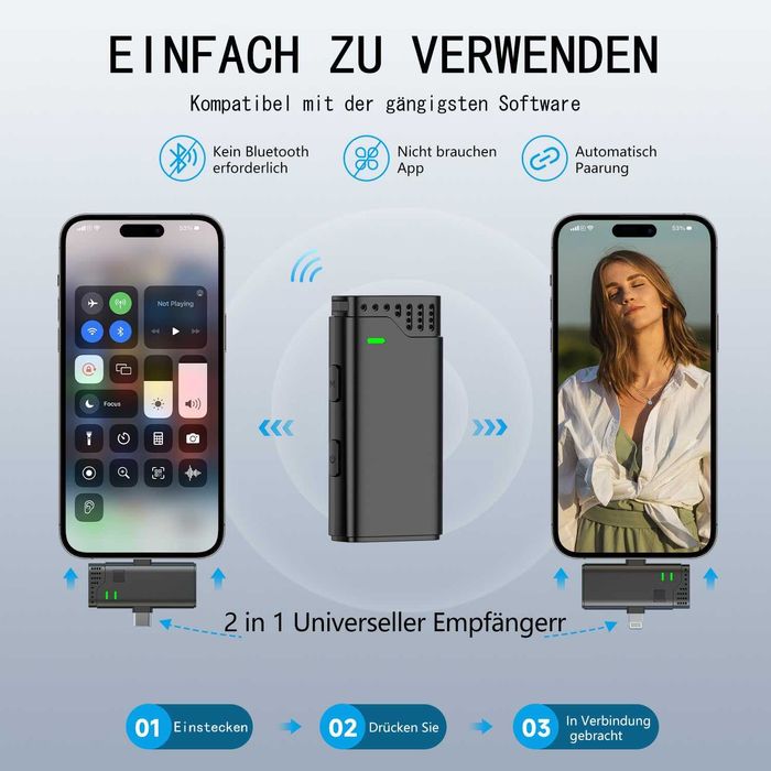 Microfoane Lavalieră 2în1 cu Reducere Zgomot, Compatible iPhon/Android