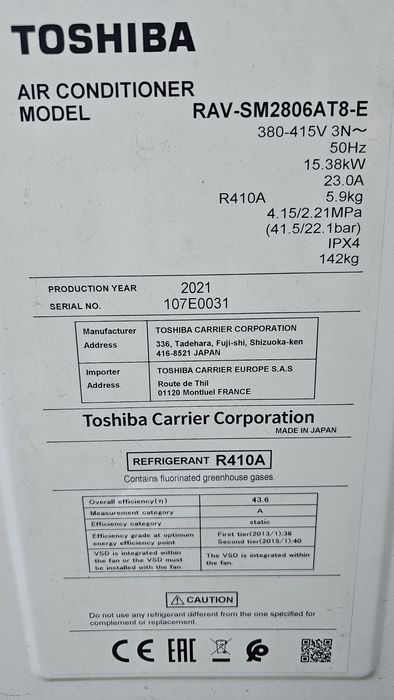 Колонен мощен трифазен инверторен климатик 32kw   Toshiba RAV-SM2806AT8-E  произведен в Япония