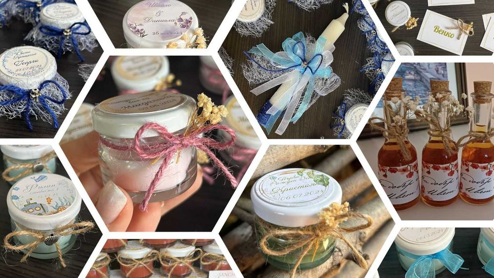 Ароматна свещ. Подаръци за гости на сватба, кръщене, юбилей, Коледа