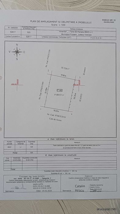 Teren intravilan Focsani vest, Vand parcela 525 m2 - 50 Euro  m2.