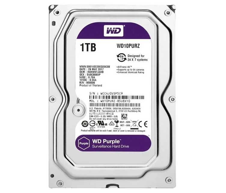 Жесткий диск WD Purple 3.5" SATA [Pull out 0 ч] 1,2,4,6,8,10,12 TB
