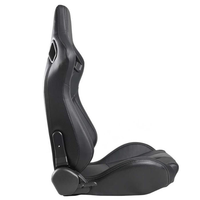 Спортни седалки за автомобил, еко кожа, черни/с бял шев и карбон