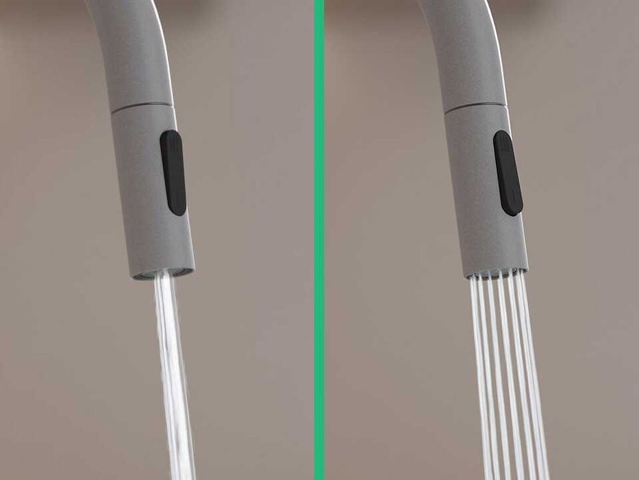 Сив смесител за кухня с изтегляща глава, 2 режима на струя - 9010