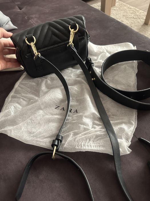 Кожена чанта с дълга и къса дръжка Zara