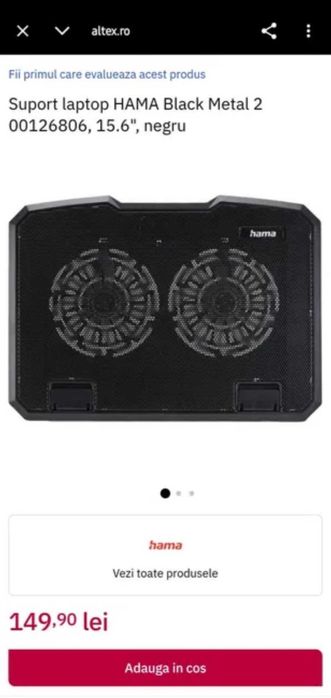 Suport laptop 15,6" Hama black metal 2 (masuta stand cooler)