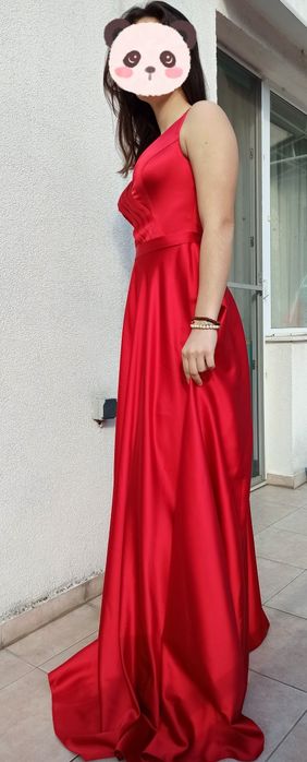 Официална сатенена червена рокля