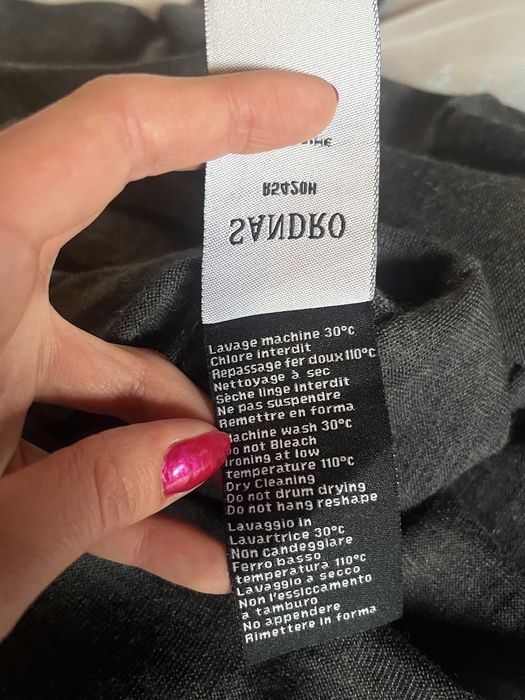 Sandro Paris, 100% lână extrafină, rochie gri cu gât înalt