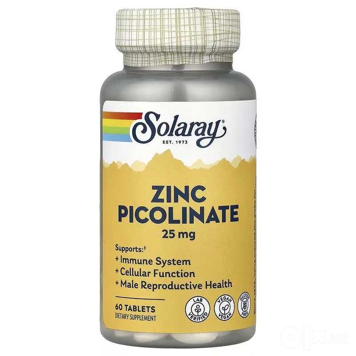 Solaray Zinc Picolinate пиколинат цинка, 25 мг, 60 таблеток