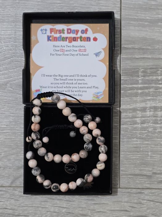 Set 2 brățări SUNSH cu ursuleț – mamă & copil, pietre naturale roz