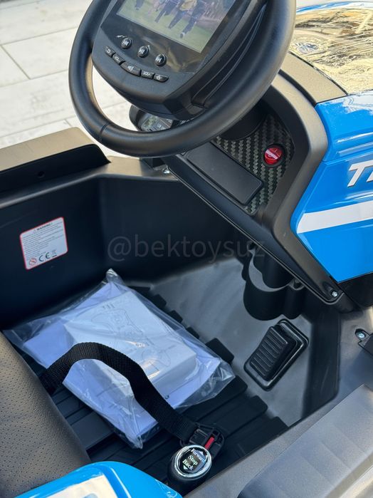 Детский Синий Трактор 24V с прицепом EVA колеса пульт Bluetooth mp4