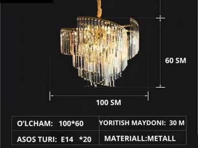 Qandil, 3xil o'lcham, balandligi sozlanadi, zal, ofis, uchun lyustra