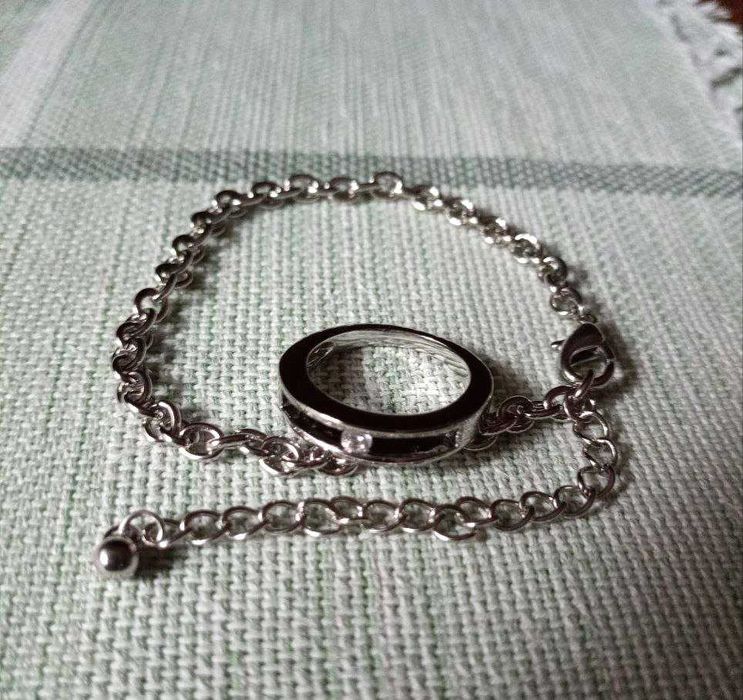 Кольцо с цирконием размер 17 и браслет-цепочка с родиевым покрытием