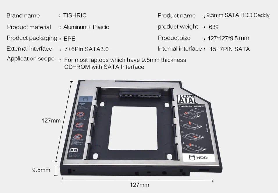 Caddy 9.5 и 12.7 мм. 2.5'' SSD HDD Преходник Кади ,  за хард диск