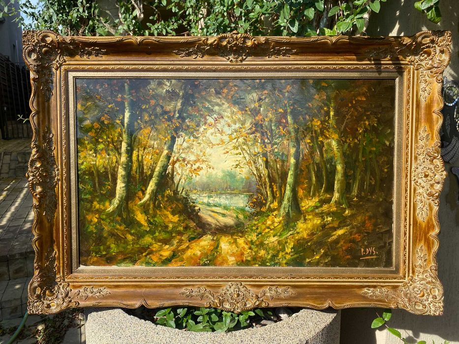Tablou PEISAJ – PADURE, TOAMNA 110cm x 80cm, rama spectaculoasa lemn