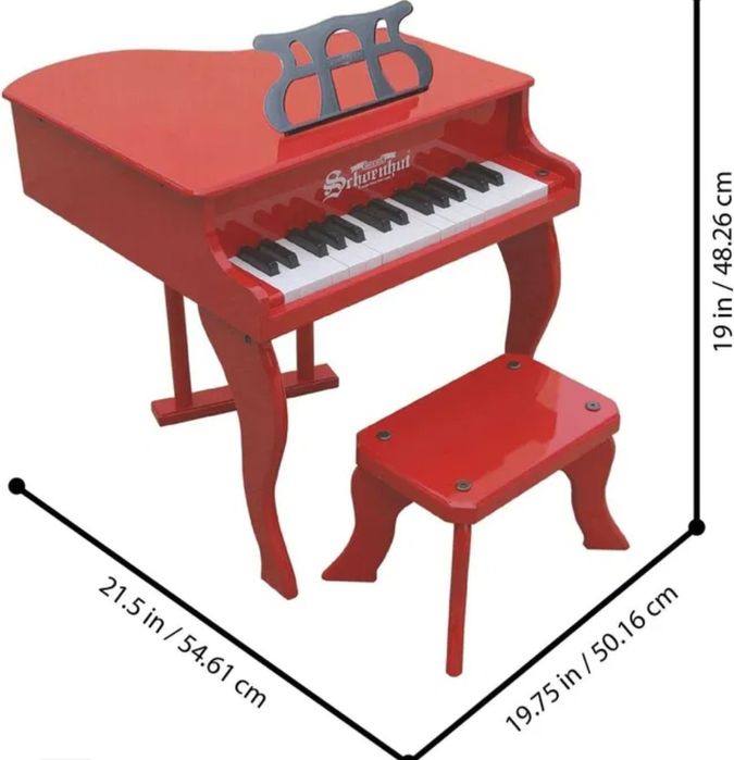 Pian pentru copii lemn scaun inclus 30 clape roz rosu alb negru