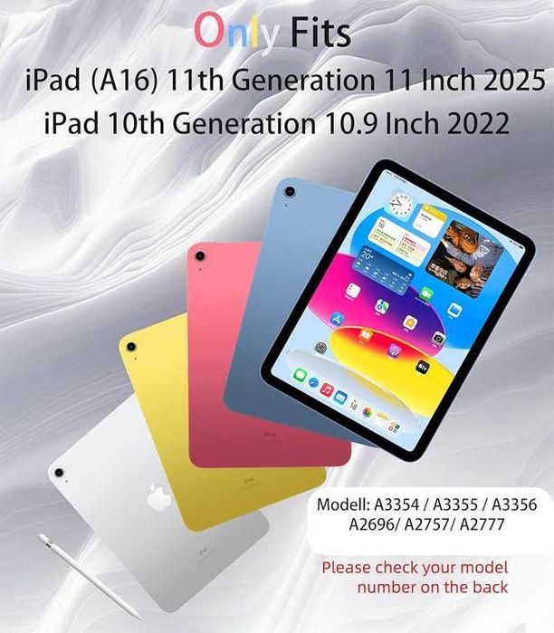 GKABXY Калъф с клавиатура за iPad (A16) 11-то поколение 2025 и iPad 10-то поколение 2022 със стойка