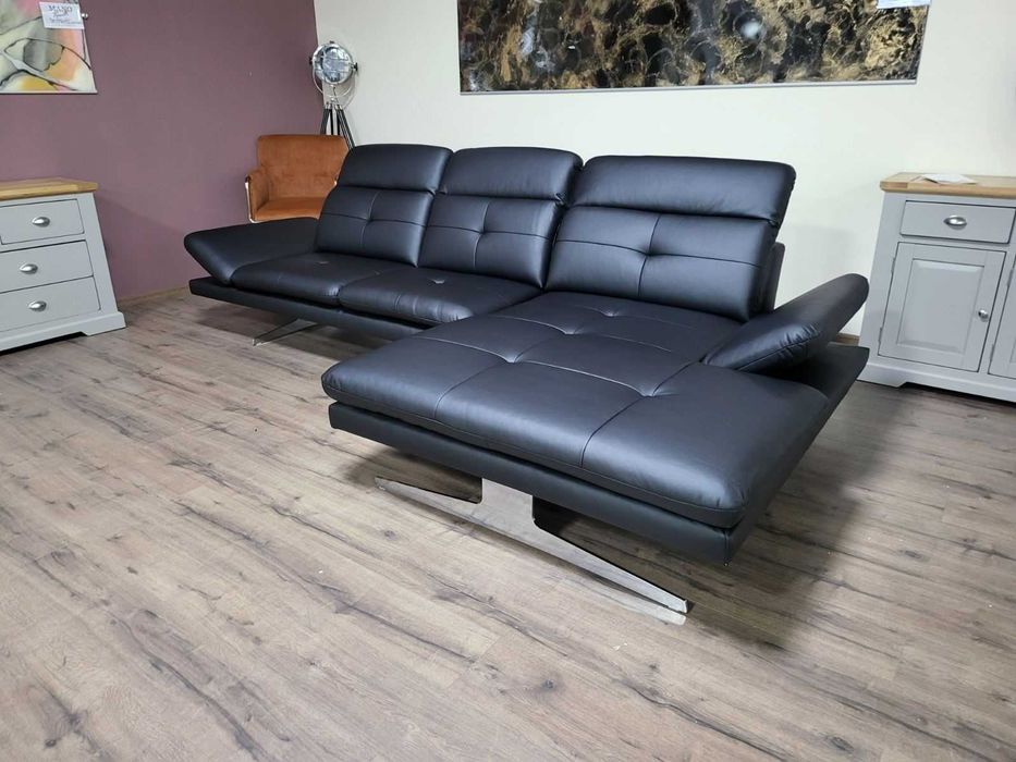 ПРОМОЦИЯ!!! Черен кожен ъглов диван "DANA"