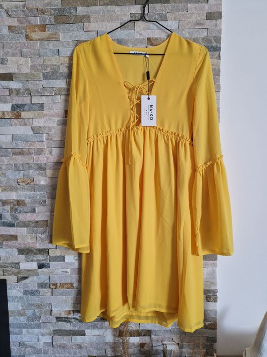 Rochie midi cu maneci clopot, noua, masura XS-S