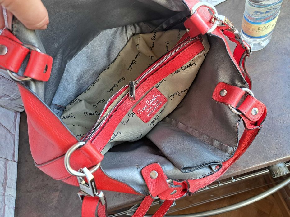 дамска чанта Pierre Cardin,голяма червена-естествена кожа