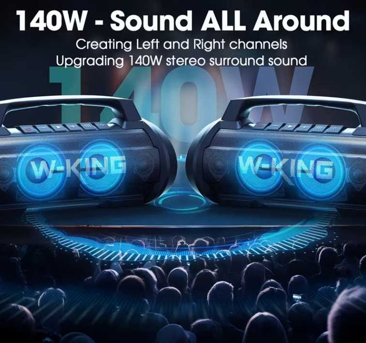 W-KING Super Bass 120W Пикова мощност 70W 40 часа на възпроизвеждане 15600mah IPX6 водоустойчивa