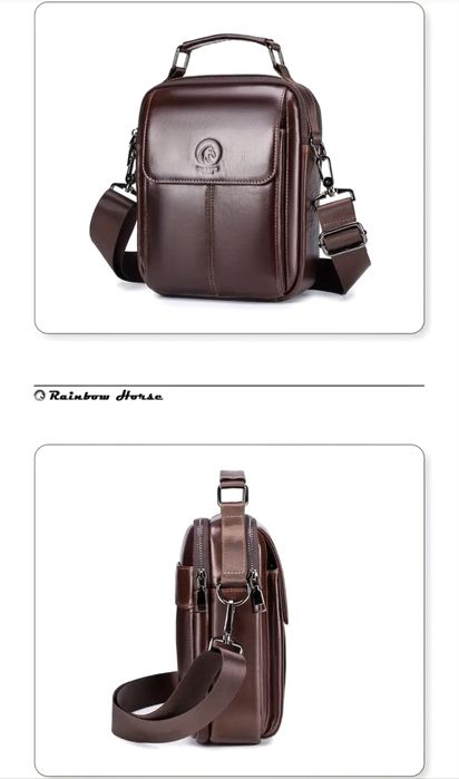 Мъжка бутикова кожена чанта с капаче /Кафява, дизайнерска естест. кожа